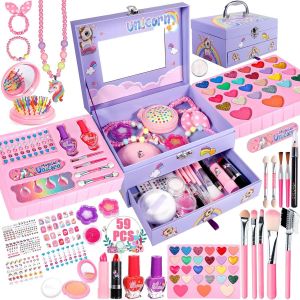 Maquillage Enfant Jouet,59pcs Lavable Malette,Coffret Makeup Set pour Filles-Cadeau de Noël d'Anniversaire pour 4-10+ Ans - Neuf