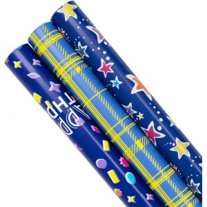 3 Rouleaux De Papier Cadeau D'anniversaire: 43 Cm X 3 M&egrave;tres De Papier D'emballage Bleu Pour Anniversaire, Baby Shower, D&eacute;coration De F&ecirc;te De La Saint-Valentin - Neuf