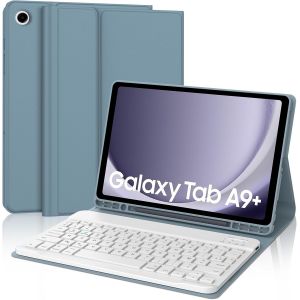 &Eacute;tui Clavier Pour Samsung Galaxy Tab A9 Plus 11 Pouces 2023, Magn&eacute;tique Amovible Coque, Samsung Tab A9 + Bluetooth Rechargeable Azerty Fran&ccedil;ais Clavier Coque Avec Porte Crayon, Bleu Gris - Neuf
