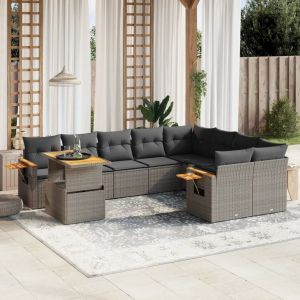 Prolenta Premium - Salon De Jardin Avec Coussins 10 Pcs Gris R&eacute;sine Tress&eacute;e - Neuf