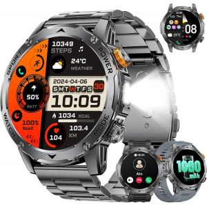 Montre Connect&eacute;e Homme Avec 1,75'' Hd &Eacute;cran/Led Lampe/1000Mah Batterie,Smartwatch Homme Avec 100+ Modes Sportifs/Ip68,24/7 Moniteur De Fr&eacute;quence Cardiaque Et Sommeil Pour Android Ios 3 Bracelets - Neuf