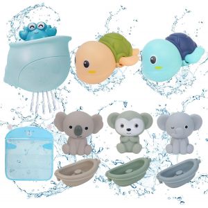 Ulteronixshop-Jouet Bain B&eacute;b&eacute; &iquest; 3 Bateaux Et Animaux En Silicone + Tortues Nageuses + Crabe Fontaine + Filet Rangement Jouet Bain &iquest; Jeux Bain B&eacute;b&eacute; Sans Bpa &iquest; Marque Fran&ccedil;aise - Neuf