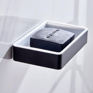Porte-Savon Sans Perçage pour Salle de Bain,Douche,Cuisine-Aluminium et Plastique ABS,Colle Puissante,Mural (Noir) - Neuf