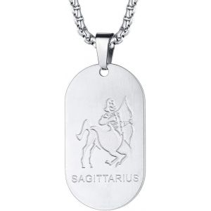 Kal-Collier Signe Astrologique Homme Femme Acier Inoxydable,Pendentif Plaque Militaire Zodiaque Avec Cha&icirc;ne R&eacute;glable - Neuf