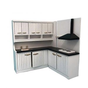 Accessoires de decoration pour maison de poupee, ensemble de meubles miniatures pour maison de poupee a l'echelle 1:12, armoire de cuisine en bois - Neuf