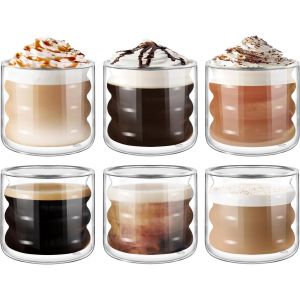 Ershi-120ml*6 Tasse À Café Double Paroi, Tasses À Expresso En Verre, Verre À Café Transparent, Verre À Thé, Tasses À Latte Macchia[7 - Neuf