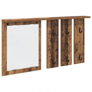 vidaXL Porte-manteau mural avec étagère Montage mural avec miroir Bois ancien 85 x 10 x 45 cm - Neuf