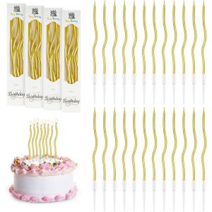Sansh-24 Pièces Bougies D'anniversaire Torsadées, Bougies De Gâteau En Spirale Avec Supports Pour La Décoration De Fête De Gâteau De Mariage D'anniversaire (Or) - Neuf