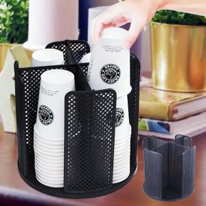 Chenquansarl-Porte Gobelet Rotatif À 360° En Papier, Organisateur De Tasses À 4 Compartiments, Facile À Assembler, Distributeur De Gobelets Pour La Maison, La Cuisine, Le Bureau, Le Bar (Noir) - Neuf