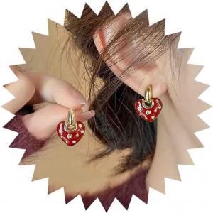 Kal-Enamel Boucles D'oreilles Coeur Rouge Boucles D'oreilles Coeur En Cz Boucles D'oreilles Coeur Cristal Boucles D'oreilles Coeur Vintage Boucles D'oreilles Coeur Boucles D'oreilles Minimalistes Fem - Neuf