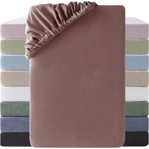 Drap Housse 140x190 Coton,Poches Élastiques De 30 Cm,100% Coton Lavé Texture Similaire À Celle Du Lin Stone Washed Confortable Respirant Drap-Housse,Rouge Brique - Neuf