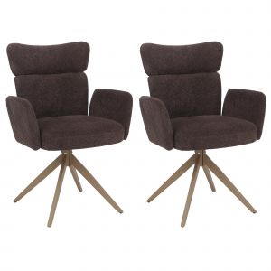 Lot de 2 chaises de salle &agrave; manger HWC-N11, chaise pivotante &agrave; retour automatique, tissu boucl&eacute; 350 g/m&sup2; &Ouml;ko-Texmarron fonc&eacute;, pieds aspect bois - Neuf