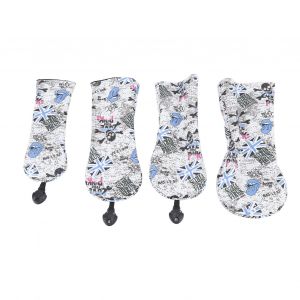 Lot De 4 Couvre-Tetes De Golf En Pu Avec Imprime Tete De Mort Et Etiquette Numerotee Reglable - Neuf
