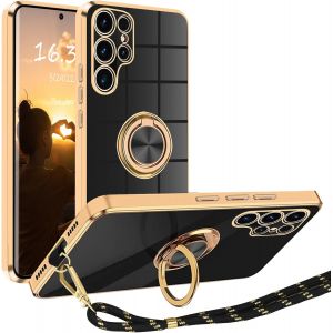 Kalanka-Coque Pour Samsung Galaxy S25 Ultra Avec Cordon, Coque Galaxy S25 Ultra Avec Collier Silicone Housse 360° Voiture De Bague Magnétique Antichoc Étui Lanyard Cover Téléphone Portable Protection - Neuf