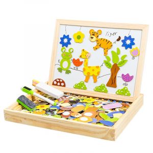 Puzzle Magnétique En Bois Pour Enfants (Animaux), Puzzle Avec Chevalet Double Face Et Tableau Noir, Jouets Éducatifs Pour Tout-Petits, Filles De 3, 4 Et 5 Ans - Neuf