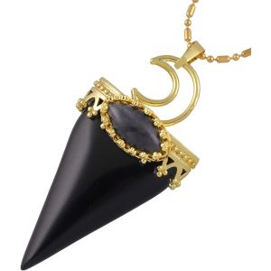 Kal-Lune Collier En Pierre De Cristal Triangulaire/Semi-Rond Pour Femme, Protection Pendentif En Pierre Precieuse Avec Chaîne - Neuf