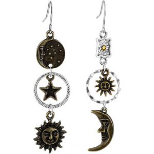 Kalhx-Boucles D'oreilles Pendantes Gothiques Soleil Et Lune-Asymétriques En Bronze Pour Femme-Vintage Pour Bal Masqué,Cosplay,Fête - Neuf
