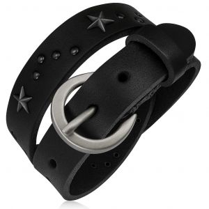 Zense - Bracelet Homme Ajustable Cuir Noir Double Tour Boucle Ceinture Zb0122 - Neuf