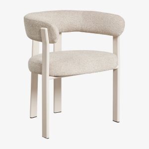 Pack de 4 chaises de salle &agrave; manger avec accoudoirs, rembourr&eacute;es et en fer Jolie Blanc Gardenia - Neuf