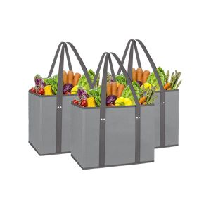 Grand sac &agrave; provisions pliable et r&eacute;utilisable 33 x 26 x 28 cm, gris, robuste - Neuf