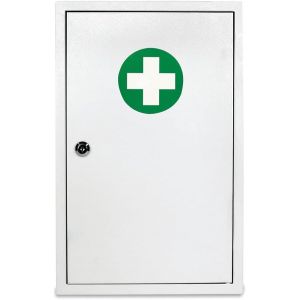 Armoire de premiers secours murale en m&eacute;tal Sofia blanche pour ranger les fournitures dans 2 compartiments spacieux &iquest; contient un verrou de s&eacute;curit&eacute; fourni avec un jeu de 2 cl&eacute;s. - Neuf