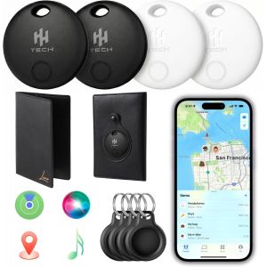 MEVRONISSHOP-Smart Tag Pack 4 Combo : Avec porte-monnaie Luxor gratuit, traqueur de cl&eacute;s et localisateur d'articles pour appareils Apple iOS - Neuf