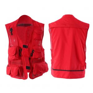 Gilet Multi-Poches D'exterieur Pour Voyageur, Peche A La Mouche, Photographie, Sechage Rapide (Rouge, Xl) - Neuf