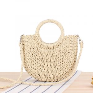 Sac de Plage d'été en Paille pour Femme Tressés à la Main,Sac à Main Panier Tissé Sac Bandoulière à Porter à l'épaule Avec Style Boho Fait Main Pour le Voyage, La Date et Les Vacances (Beige) - Neuf