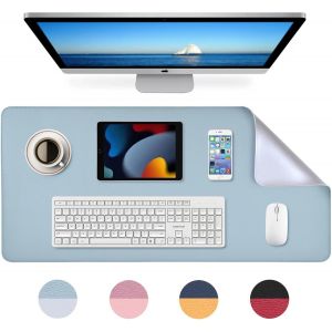 KALANKA-sous-Main, Tapis de Souris, Tapis de Bureau, sous-Main imperméable en PU, 80 x 40 cm, idéal pour Le Bureau ou la Maison, réversible (Argent/Bleu Ciel) - Neuf