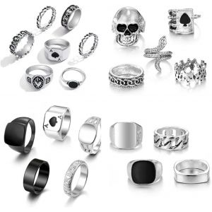 Yemaesre-Vintage Punk Bague Ensemble Pour Hommes Femmes Gothique Knuckle Bague Emo Rings Empilable Phalange Anneaux Set Bohème Y2k Papillon Serpent Crâne Coeur Fleur Bagues - Neuf