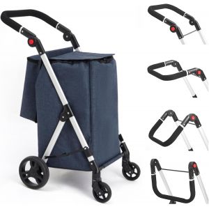 Mevronisshop-Chariot De Courses, 46l Chariot De Courses 4 Roues, Avec Sac Isotherme, Poign&eacute;es R&eacute;glables, Pliable, L&eacute;ger En Aluminium (Bleu) - Neuf