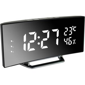 Réveil numérique, Grand écran LED de 6,5 Pouces, réveil de Chevet avec température et humidité, Horloge Miroir avec 3 réveils, luminosité réglable, Sieste, Alimentato USB (B&V) - Neuf