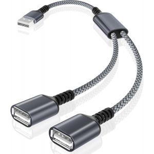 Basesailor Câble USB Répartiteur 0.3M,Type A Mâle vers 2 Femelle Rallonge Nylon Splitter Multiprise Y Cordon Double Port Hub Chargeur 2 en 1 Split Adaptateur pour Mac,Voiture,PC,PS4 PS5,Xbox One X/S - Neuf