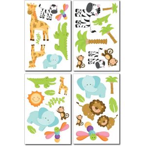 Trahoo-Lot De Stickers Muraux Motif Animaux De Safari - Décoration Pour Chambre D`Enfant Fille Et Garçon - Neuf