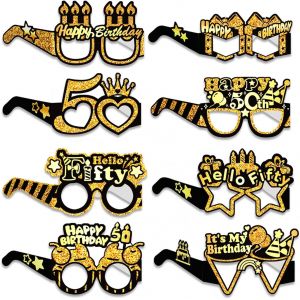 Checarzhn--No1-8 Pièces Lunettes De Soleil En Papier Pour 50e Anniversaire, Happy Birthday Party Paper Eyeglasses, Accessoires De Photomaton Pour Fête D'anniversaire, Filles Et Femmes, Cadeaux - Neuf