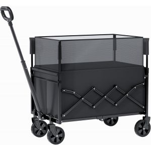 Chariot Pliable Robuste Avec Roues, Utilitaire Tout Terrain Pour Le Jardinage, Le Camping, Les Courses, La Plage Et Les Sports De Plein Air, Noir, Capacité Maximale De 120 Litres Et 100 Kg. - Neuf