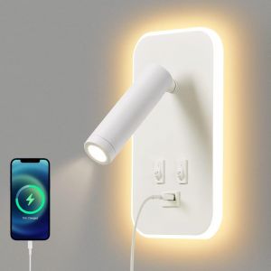 Applique Murale Led,Liseuse De Chevet Avec Interrupteur,Port De Charge Usb,&Eacute;clairage D'ambiance R&eacute;glable Pour Chambre &Agrave; Coucher (Lumi&egrave;re Naturelle 3w+Lumi&egrave;re Chaude 9w) Avec Fiche C&acirc;ble,Blanc - Neuf