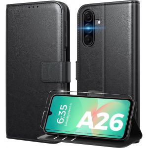 KAL-Coque Pour Samsung Galaxy A26 5G[ Verre Trempé Protection *1 ] [ Blocage Du Signal Rfid ] [ Premium Pu ] [ Pochette De Portefeuille ] Etui À Rabat Pour Samsung Galaxy A26-Noir - Neuf