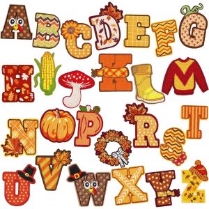 26 Morceaux De Thanksgiving, Le Fer-Sur Les Coudre Sur Les Taches De Bande Dessin&eacute;e A-Z Lettres De Fer Sur Les Patchs Mignon Lettres De Broderie Appliques En Tissu Pour L'automne Vacances De V&ecirc;temen - Neuf