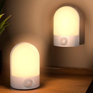 Lot De 2 Veilleuses Avec D&eacute;tecteur De Mouvement - Pour Enfants - Fonctionne Avec Piles - Avec D&eacute;tecteur De Mouvement - Batterie Int&eacute;rieure - Lumi&egrave;re Marche/Arr&ecirc;t Automatique - Pour Chambre &Agrave; - Neuf