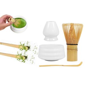 Service &Agrave; Th&eacute; Matcha Japonais Avec Bol, Fouet, Cuill&egrave;re Et Support - 4 Pi&egrave;ces - Neuf