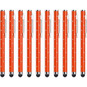 Jum-10pcs Paillettes Strass Stylet Stylos Pour Touche &Eacute;crans Universel M&eacute;tal Capacitif Stylo Pour T&eacute;l&eacute;phone Tous Capacitif Tactile &Eacute;cran Appareil,Orange - Neuf