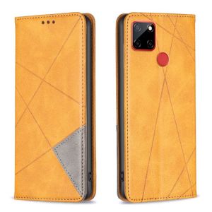 &Eacute;tui Magn&eacute;tique En Cuir &Agrave; Texture Losange Pour Nokia C12 - Jaune - Neuf