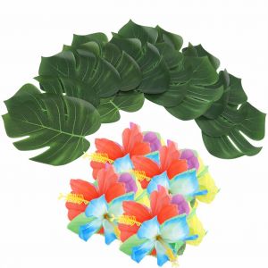 Hjlian Lot De 54 Fleurs Tropicales Hawaiennes En Soie A Feuilles Vertes Pour Decorations De Fetes D'ete - Neuf