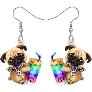 Kal-Boucles D'oreilles Pendantes En Acrylique En Forme De Carlin Marron Mignon Bijoux Pour Animaux De Compagnie Dessin Anim&eacute; Pour Femmes Amoureux Des Chiots Cadeaux L&eacute;gers - Neuf