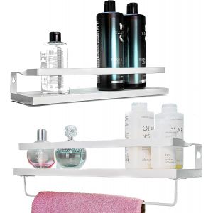 CAUC-&reg; Lot de 2 &eacute;tag&egrave;res murales laqu&eacute;es en pin Noble, id&eacute;ales pour Le Rangement et la d&eacute;coration/&Eacute;tag&egrave;re de Cuisine, de Salle de Bain r&eacute;sistante &agrave; la Chaleur et &agrave; l'humidit&eacute; (Blanc - Blanc) - Neuf