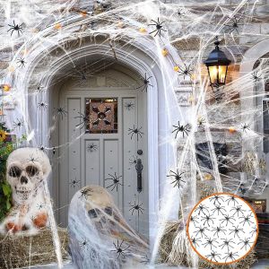 Cauc-Ensemble D&eacute;co Halloween,400g Toiles D'araign&eacute;e Avec 80 Fausses Araign&eacute;es,Toile D'araign&eacute;es Extensibles,Decoration Halloween Toile D'araign&eacute;e,Pour Table Maison Jardin Et Halloween Horror Party - Neuf