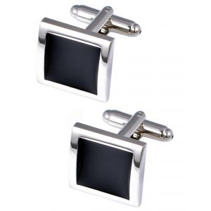 Boutons De Manchette Carr¿¿S Classiques Argent¿¿S Et Noirs, Style Smoking, Pour Chemises De C¿¿R¿¿Monie, Mariage Ou Affaires, En Acier Inoxydable, Design ¿¿L¿¿Gant. - Neuf