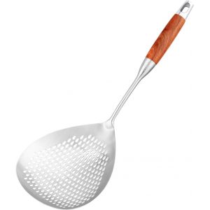 Grande Cuill&egrave;re &Agrave; &Eacute;goutter Avec Long Manche En Bois - Cuill&egrave;re &Agrave; Frire Profonde De 40 Cm Avec Trous De Suspension, En Acier Inoxydable 304, Pour La Cuisson, La Friture Et L'&eacute;gouttage - Neuf