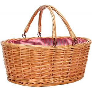 Ulteronixshop-Panier de pique-nique en osier avec deux poign&eacute;es pliantes, panier vide en saule naturel, panier vide pour ?ufs de P&acirc;ques, bonbons, vin, jouets, fleurs, cadeaux de mariage (gris) (rouge - Neuf